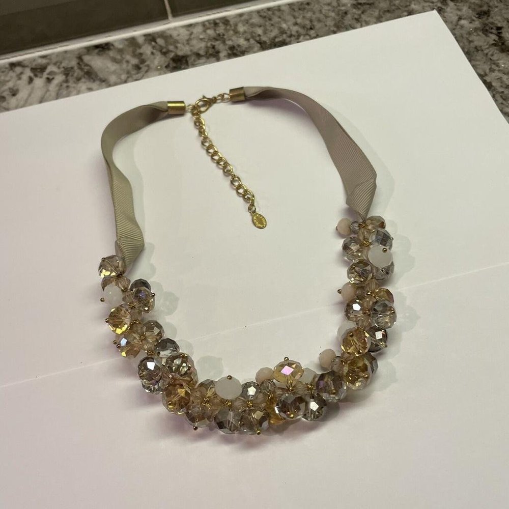 Ali Khan Signed Necklace Ribbon Chain Crystal Beads Adjustable Length